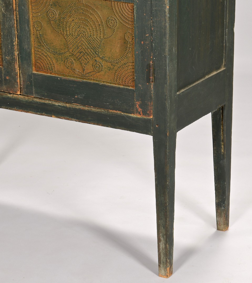 Lot 124: Virginia Green Painted Pie Safe, Tapered Legs