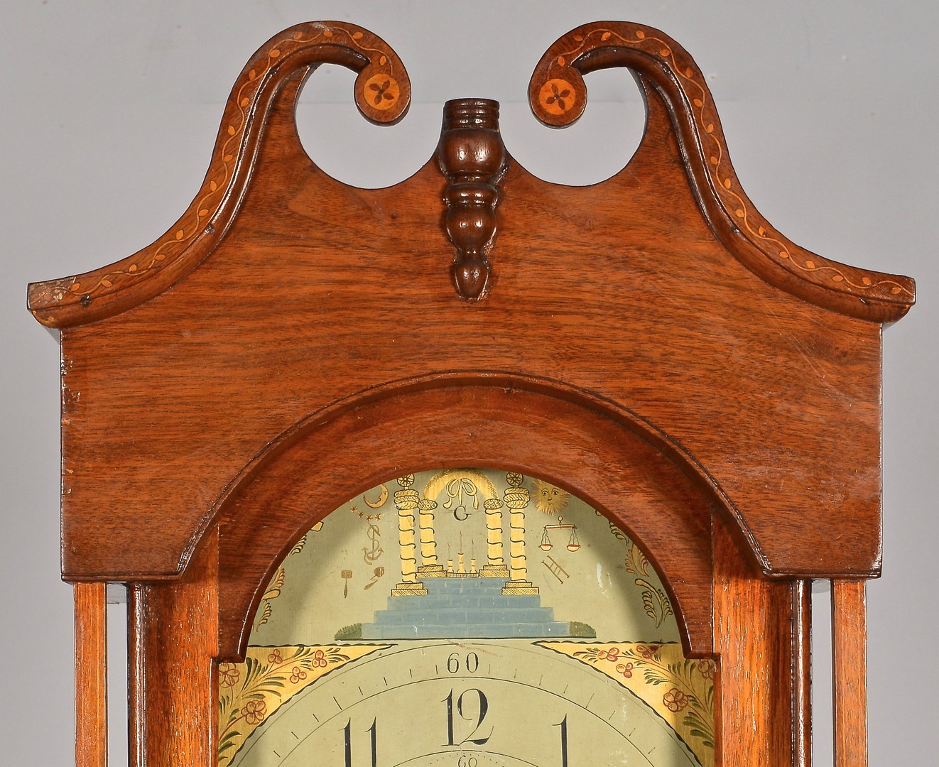 Lot 127: Vine Inlay Tall Case Walnut Clock, Kentucky Histor