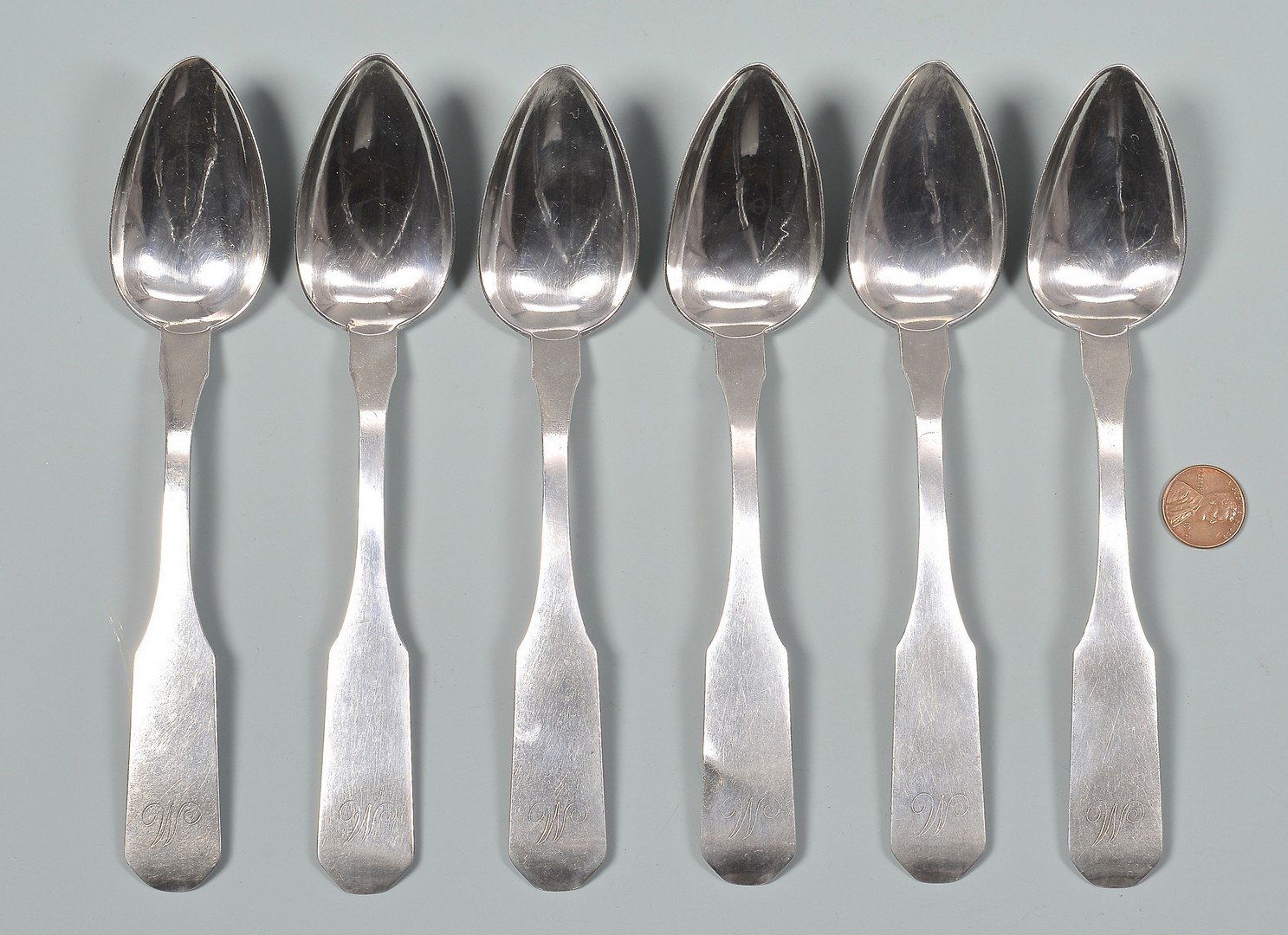 Lot 169: B.B. Marsh Ky Coin Silver Dessert Spoons