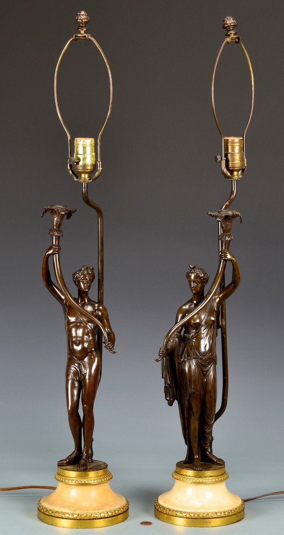 Lot 180: Pr. Classical Figural Candelabra Lamps
