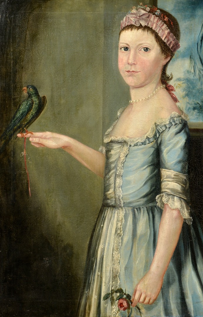 Lot 201: 18th c. Portrait of a Girl with Bird