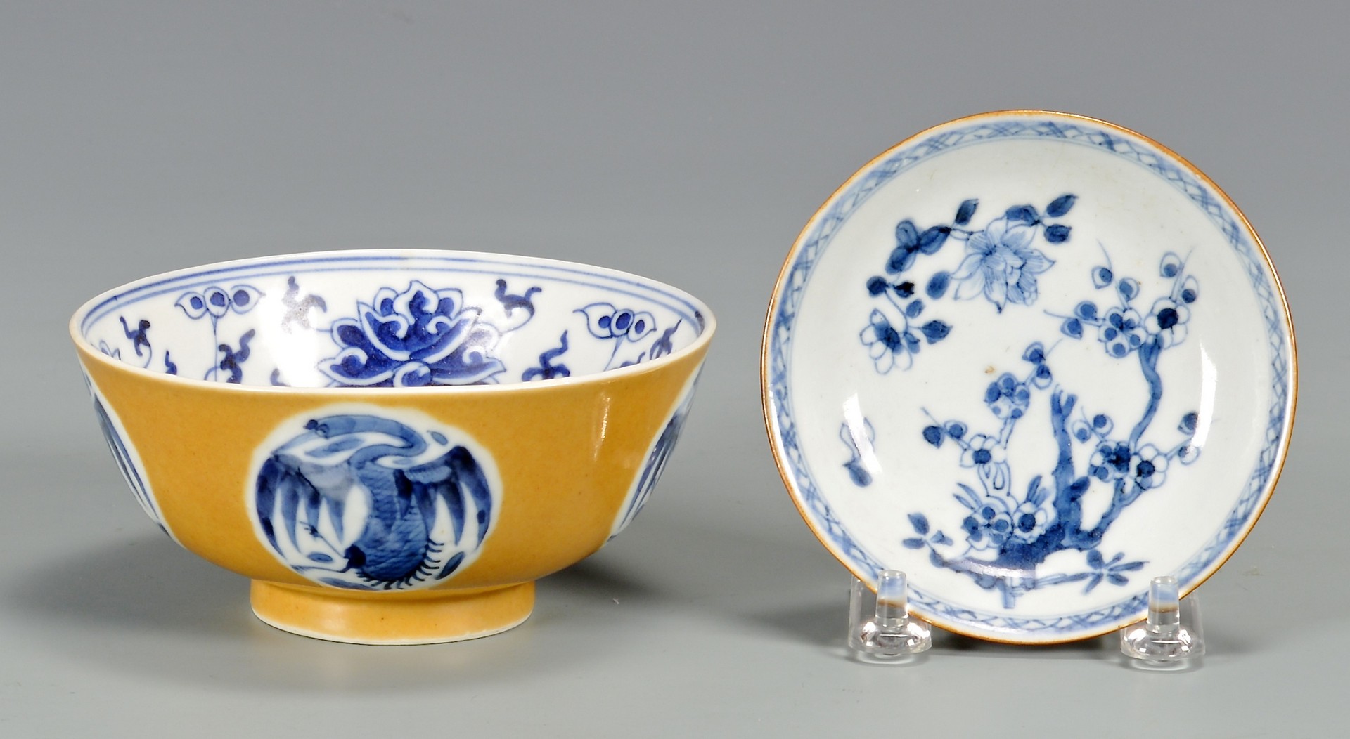 Lot 24: 4 Asian Blue and Yellow Ceramic Items