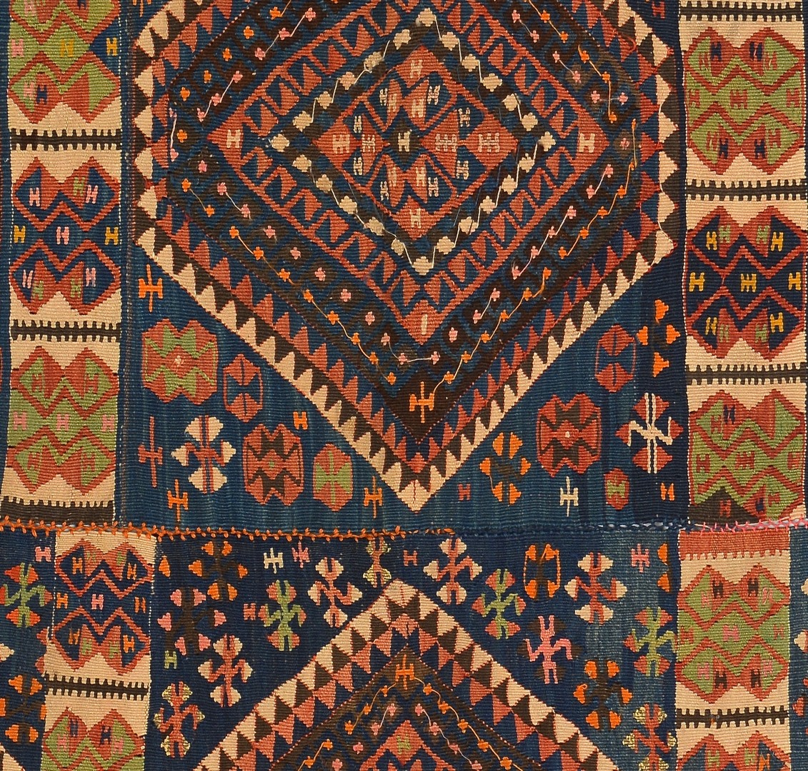 Lot 259: Antique Turkish Yoruk Kilim w/ metallic threads, c