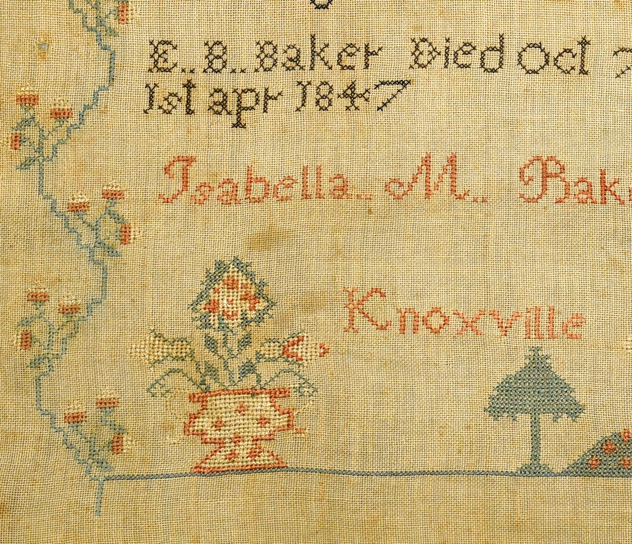 Lot 264: Knoxville, TN Sampler, I. Baker, 1848