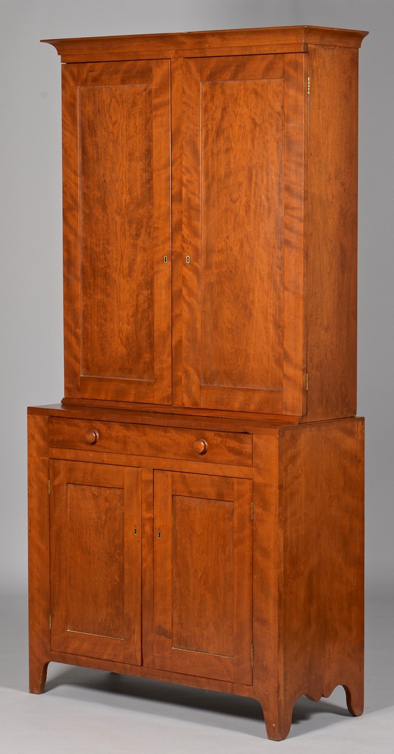 Lot 297: Figured Cherry Two Piece Cupboard, Ohio River Vall