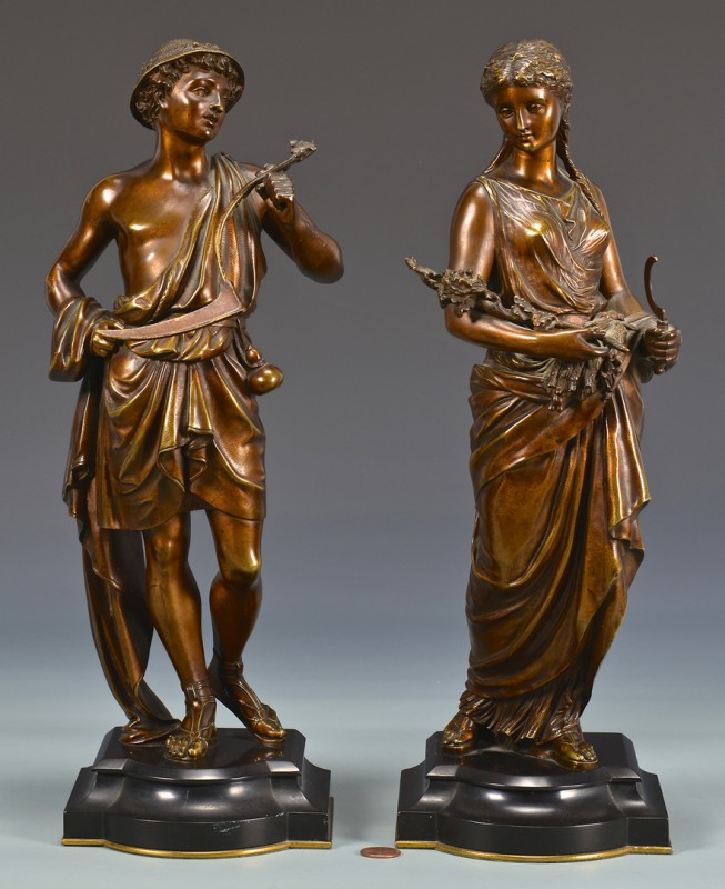 Lot 329: Pr. of Bronze Classical Figural Sculptures