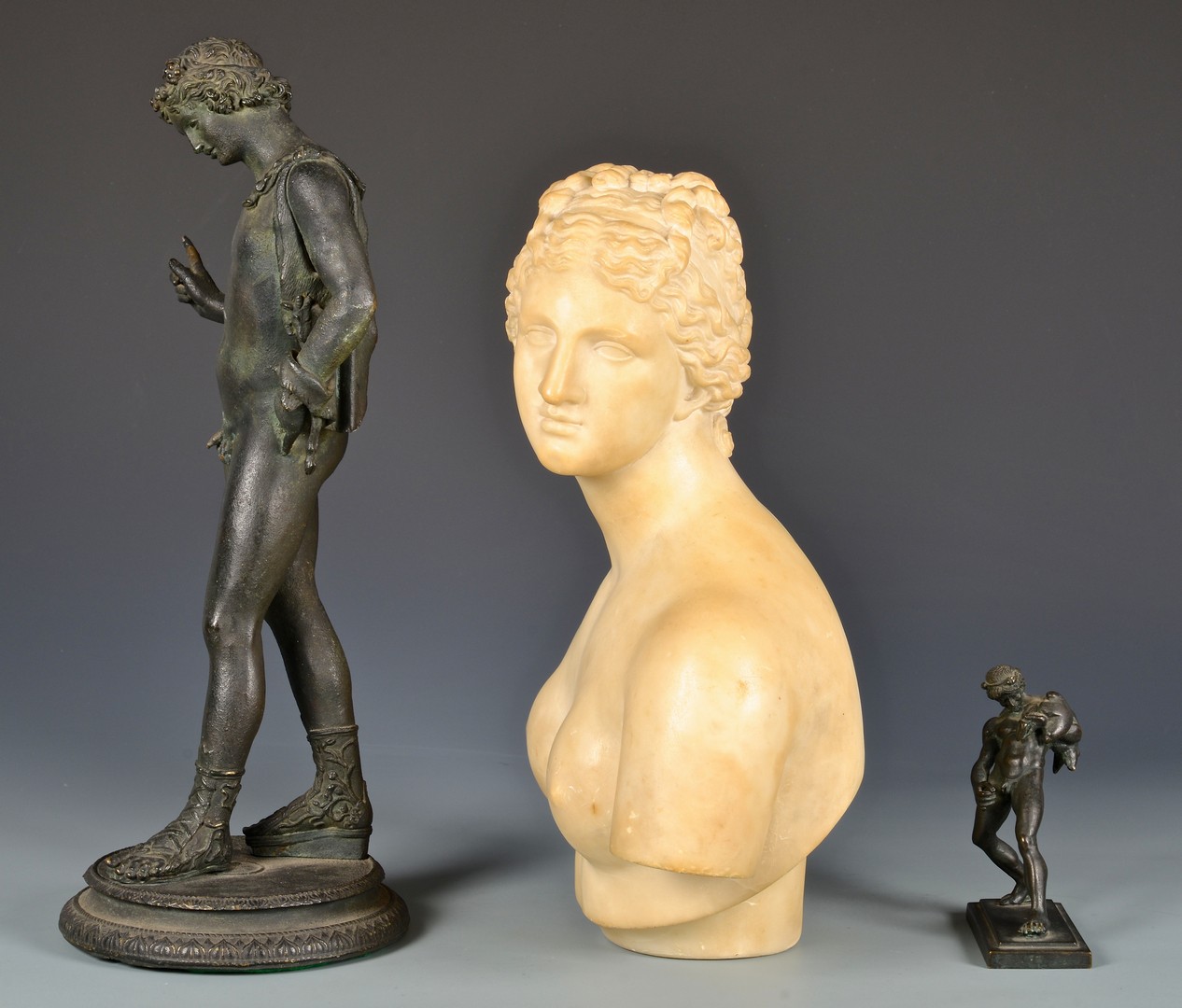 Lot 331: 3 Classical Sculptures, marble and bronze