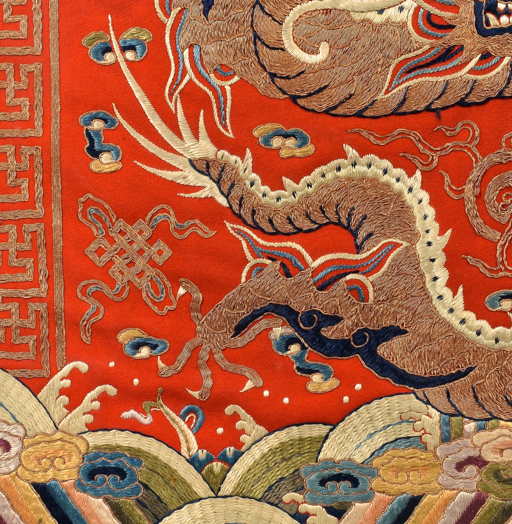 Lot 33: Dragon Embroidered Kesi, Red Ground