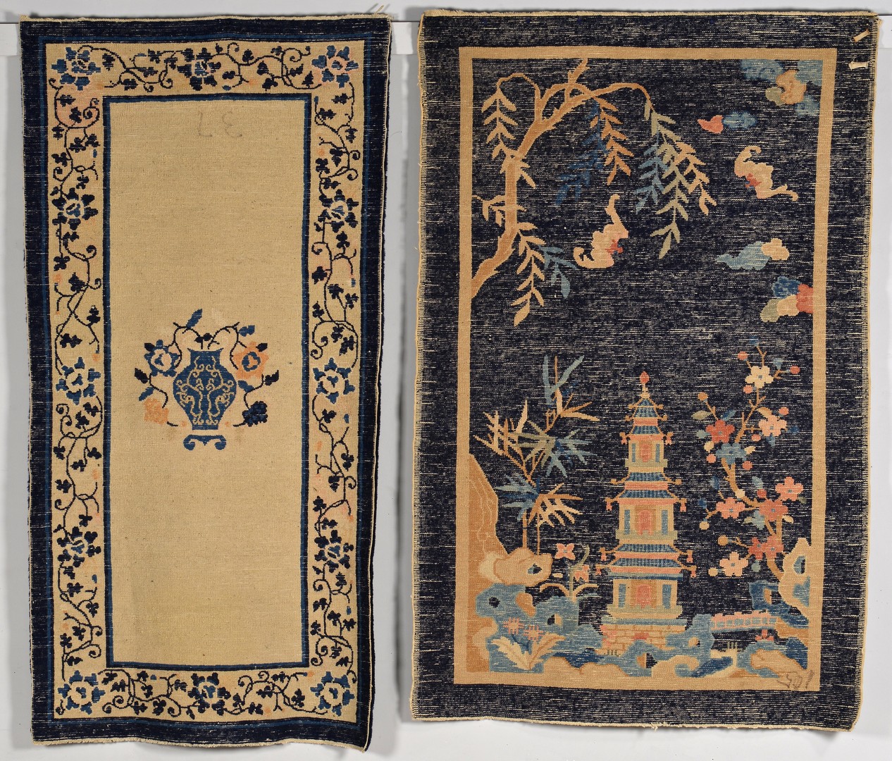 Lot 35: Two Chinese Scenic Rugs, Blue & Ivory
