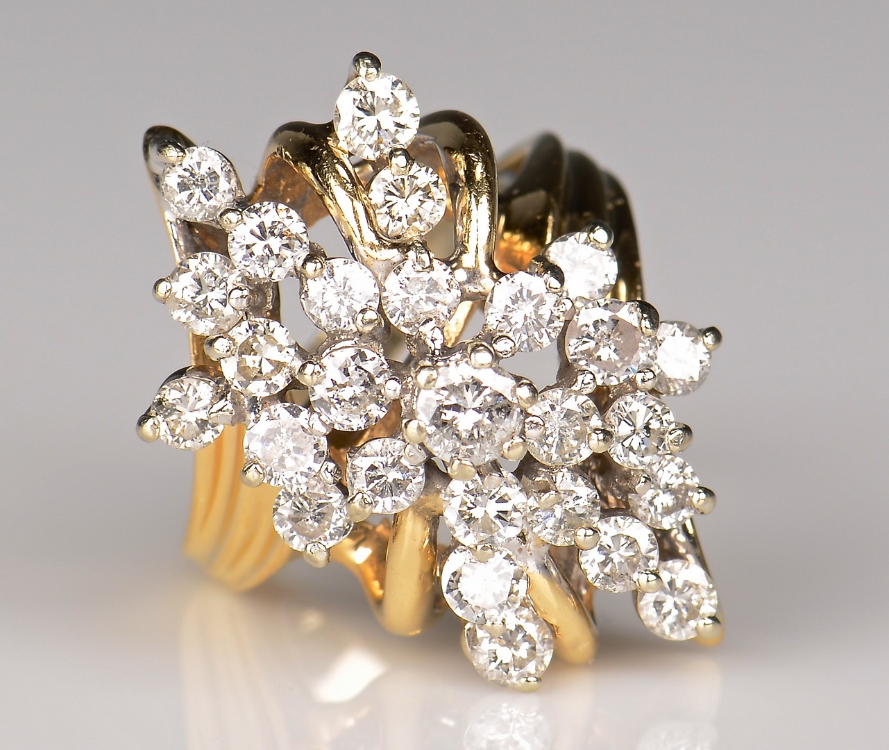 Lot 369: 10K Diamond Waterfall Cluster Ring | Case Antiques