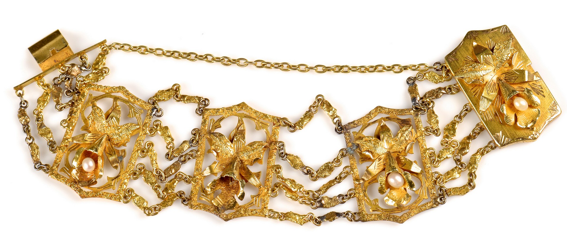 Lot 379: 18K Yellow Gold Orchid Link Bracelet