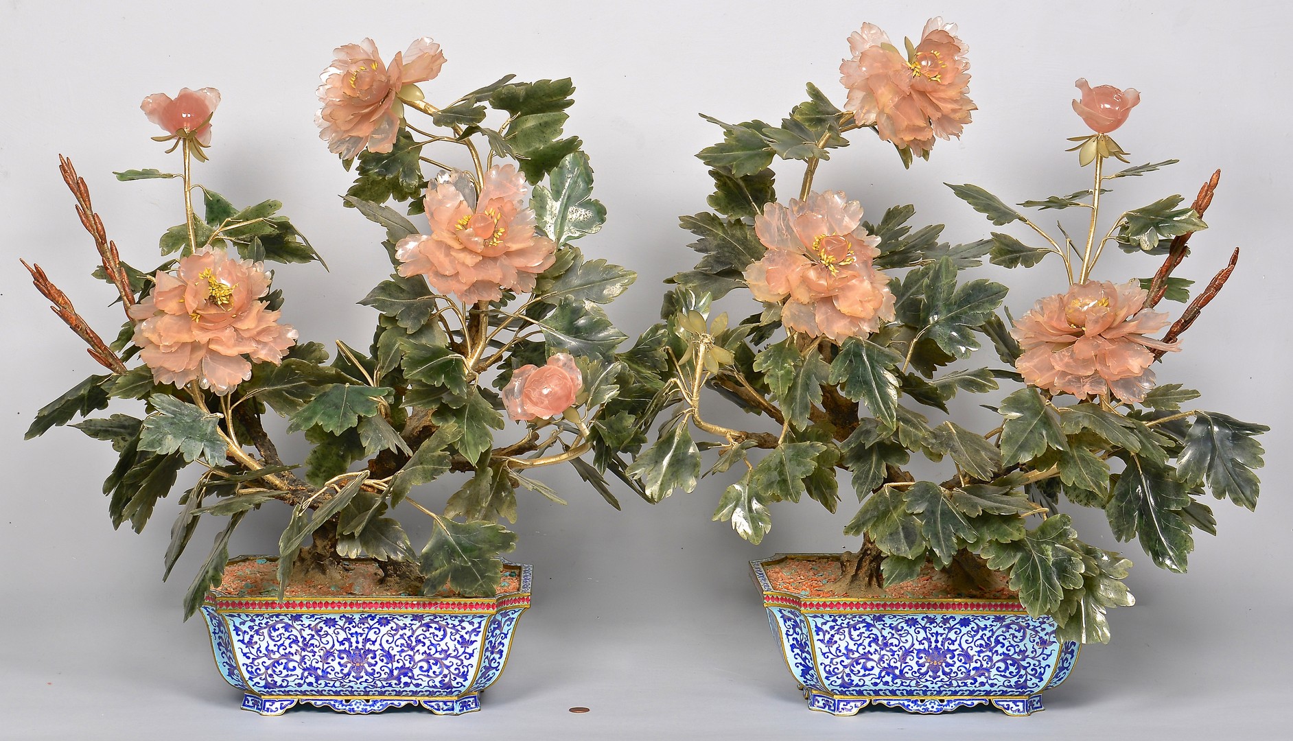 Lot 394: Pr. Chinese Agate Flowering Trees
