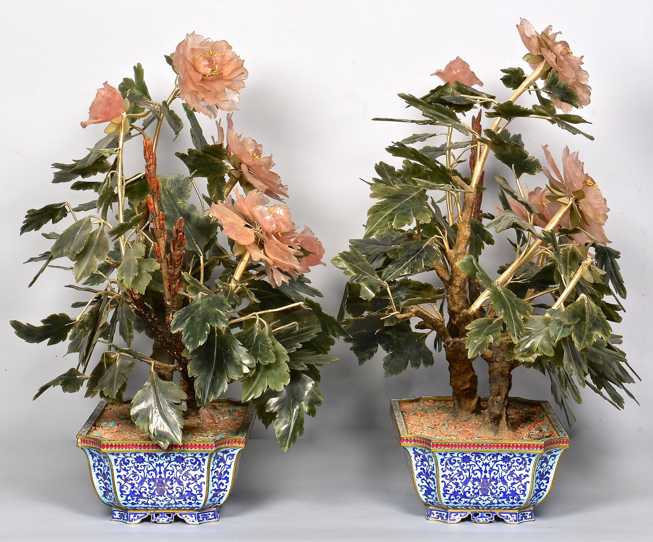 Lot 394: Pr. Chinese Agate Flowering Trees