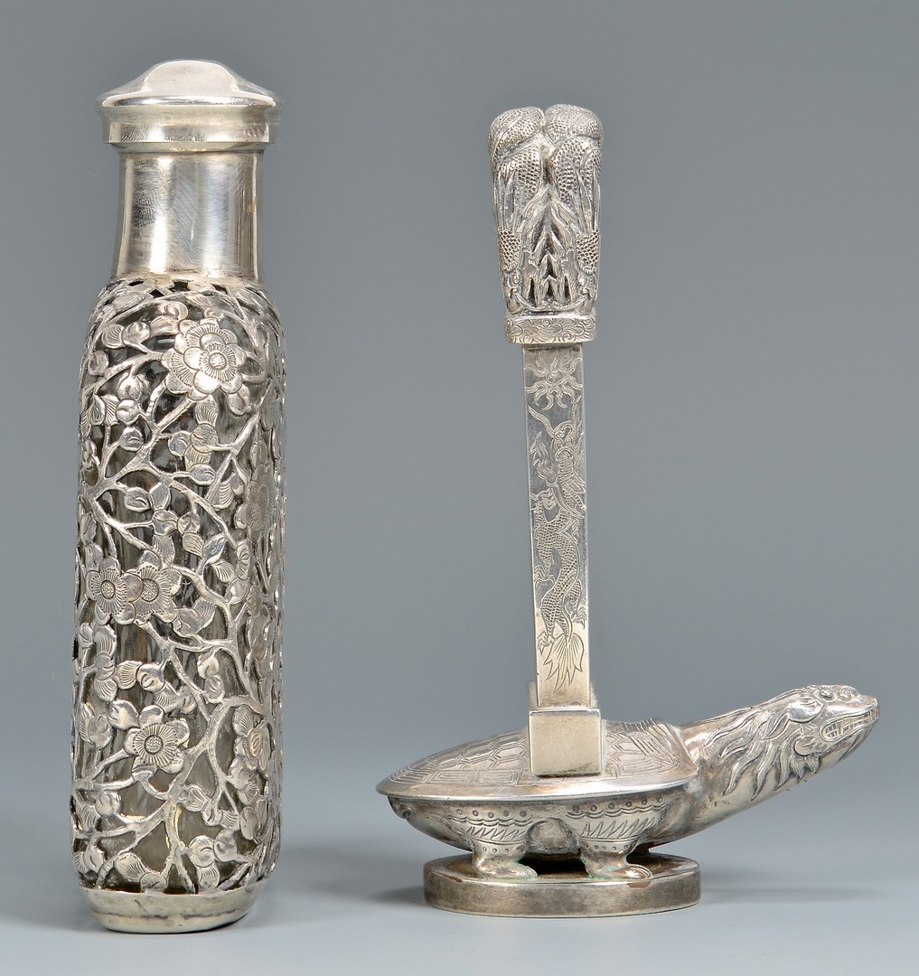 Lot 39: 2 Chinese Export Silver Items, Flask & Miniature B