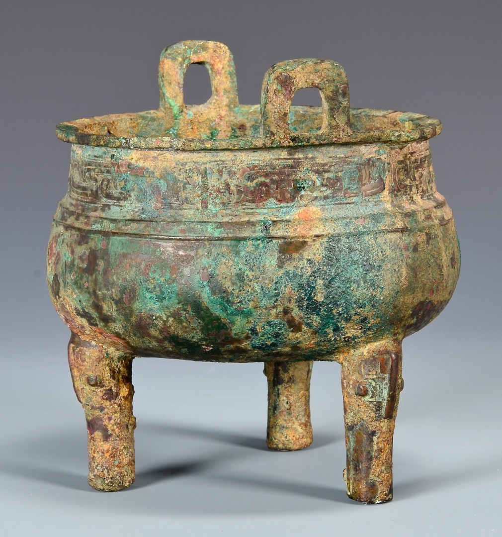 Lot 3: Chinese Archaic Bronze Censer, Jade Finial