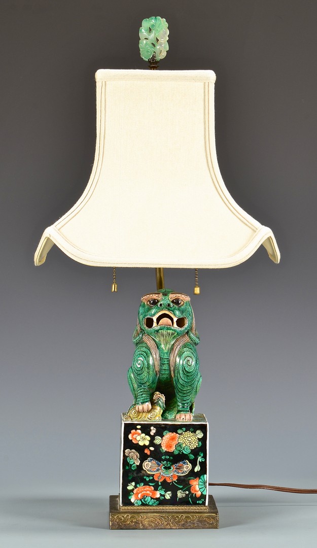 Lot 411: Chinese Polychrome Foo Dog Lamp