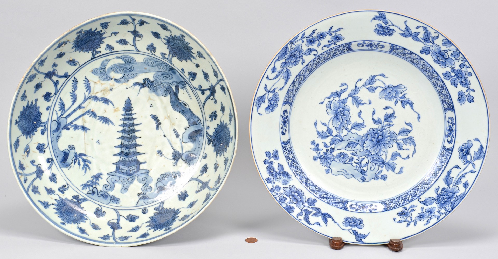 Lot 414: 5 Asian Themed Blue & White Plates/Chargers