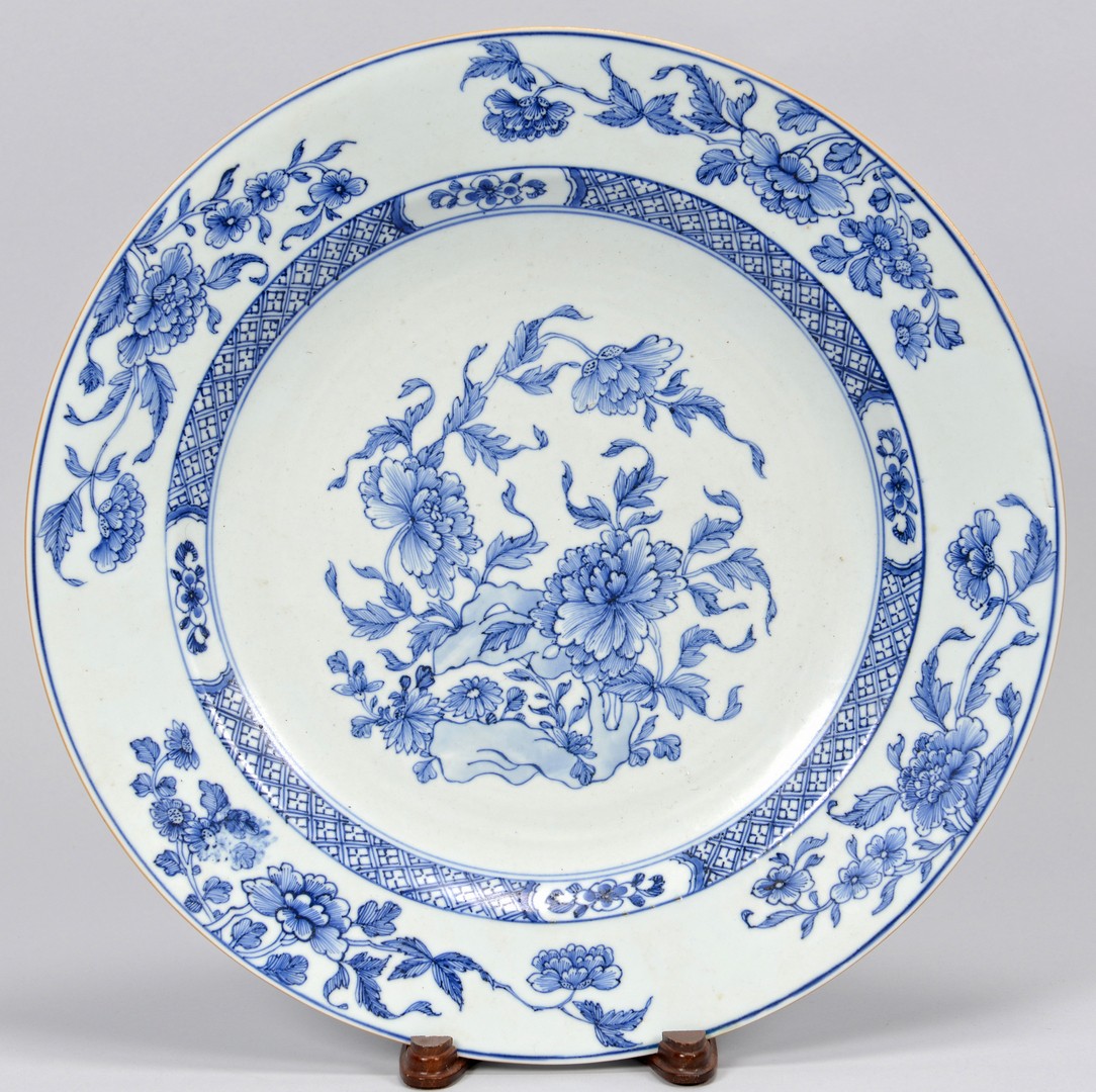 Lot 414: 5 Asian Themed Blue & White Plates/Chargers