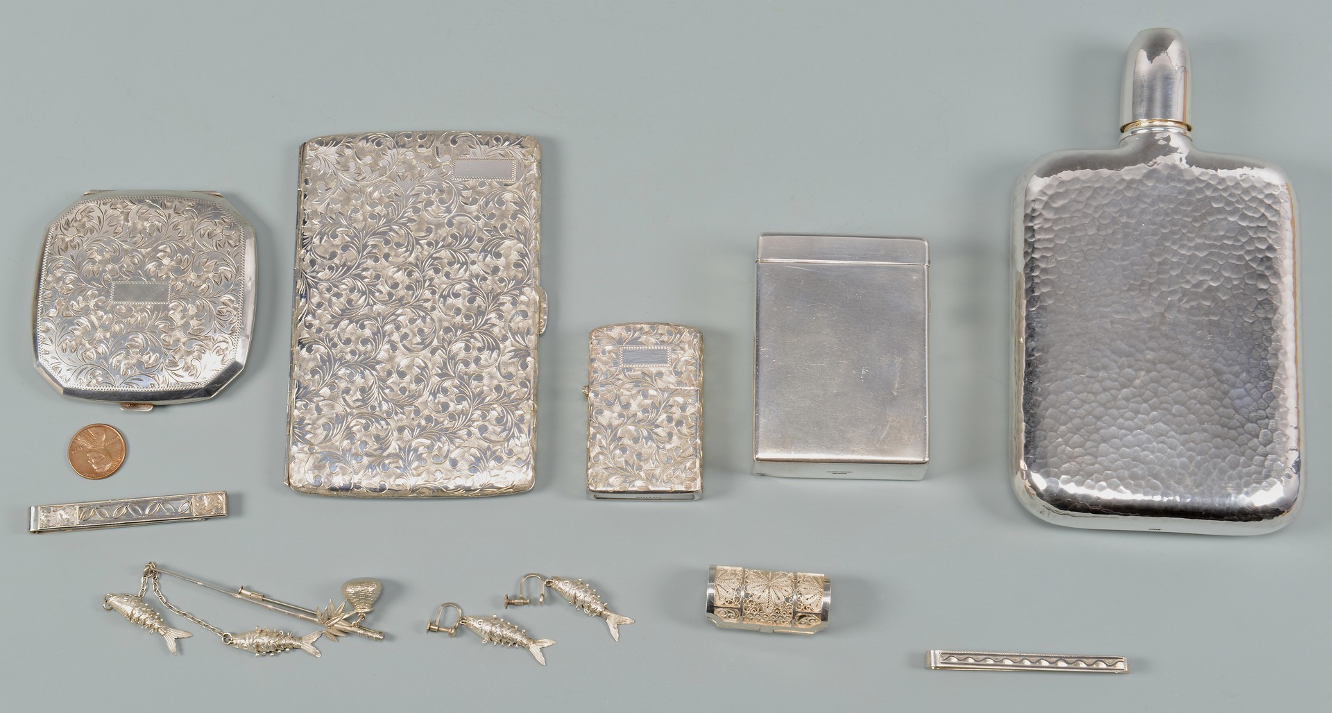 Lot 41: Asian .950 Silver Flask, Smoking and Accessory ite
