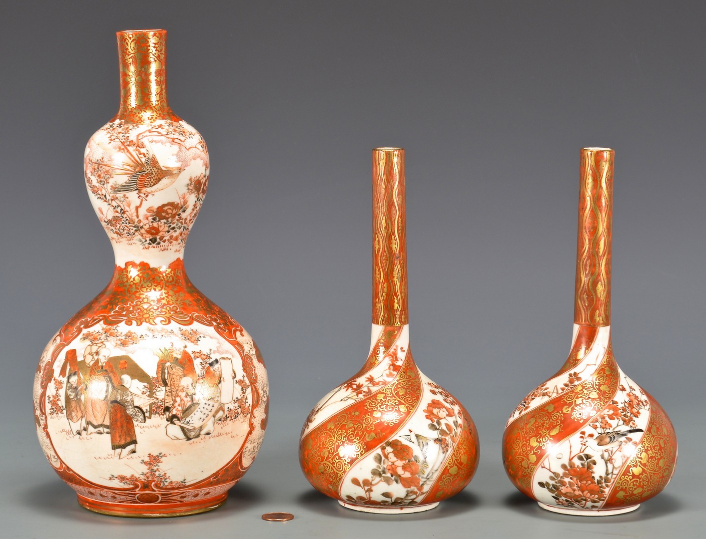 Lot 420: Japanese Kutani Double Gourd Vase & Bottle Vases
