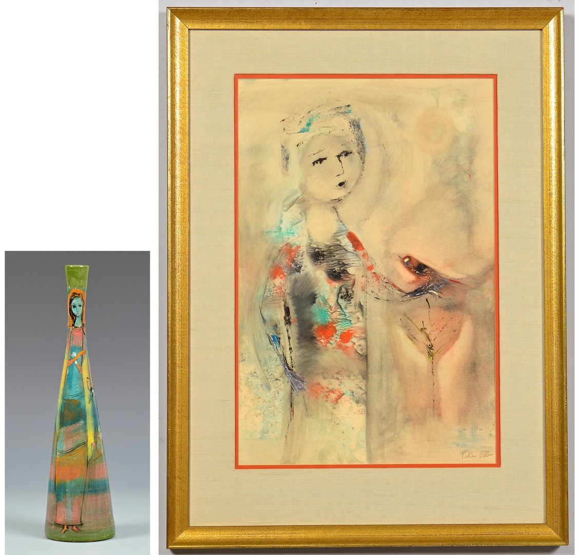 Lot 428: Polia Pillin Painting and Vase
