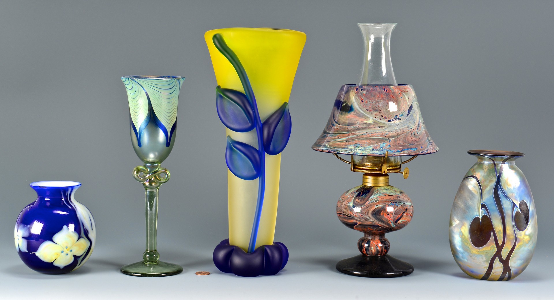 Lot 454: Group of Contemp. Signed Art Glass Items, 5 pcs.