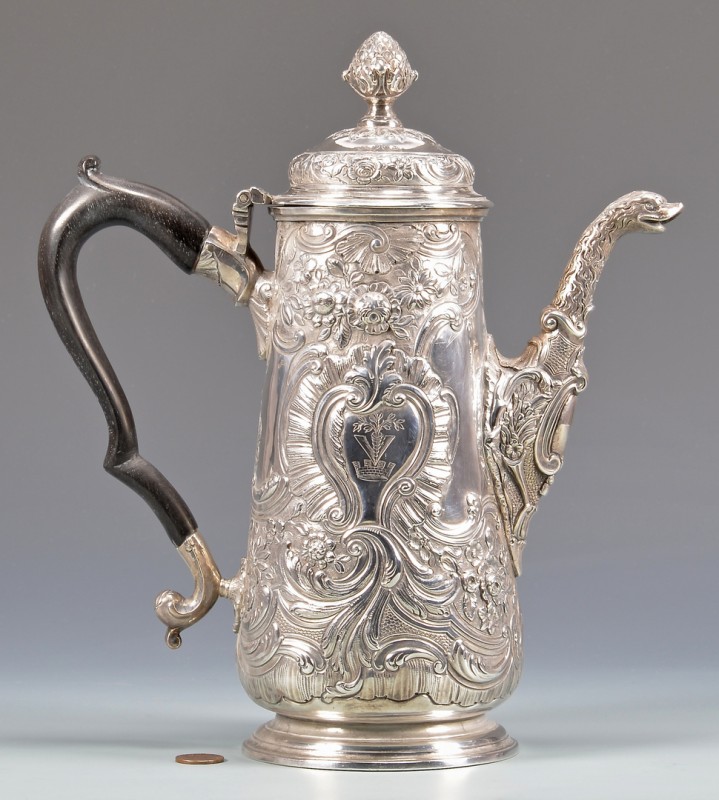 Lot 46: 18th Cent. Irish Sterling Coffee or Chocolate Pot