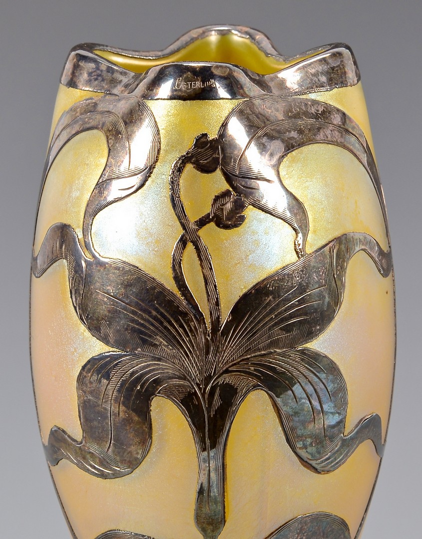 Lot 484: Loetz Art Glass Vase, Silver Overlay