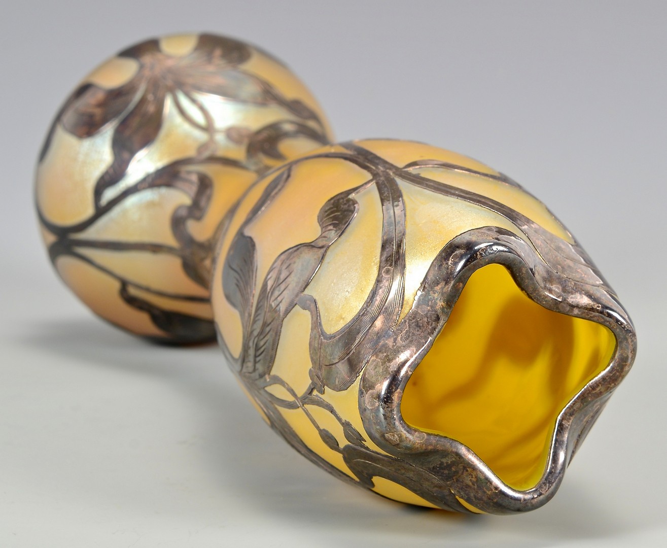 Lot 484: Loetz Art Glass Vase, Silver Overlay