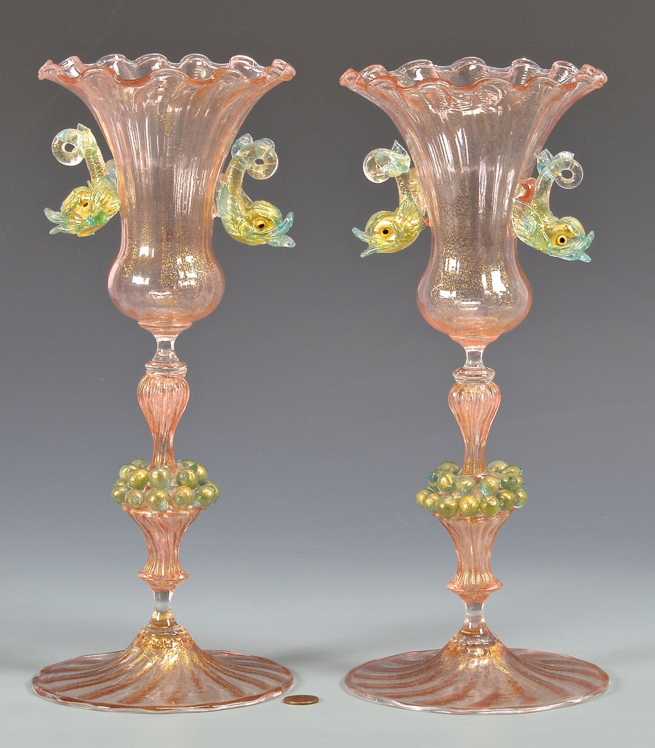 Lot 488: Pr. Early Venetian Glass Vases