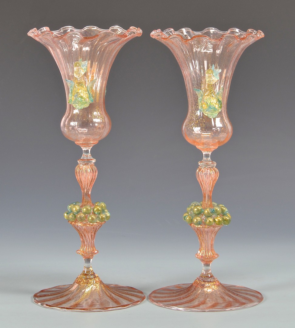 Lot 488: Pr. Early Venetian Glass Vases