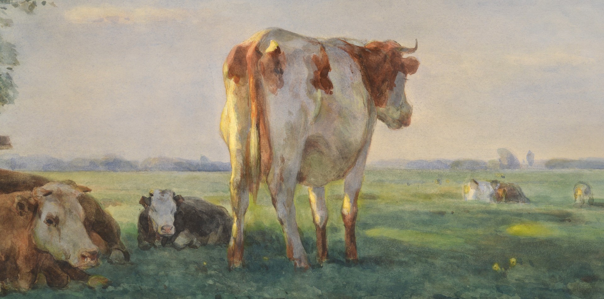 Lot 501: Pieter Stortenbeker Watercolor, Cows