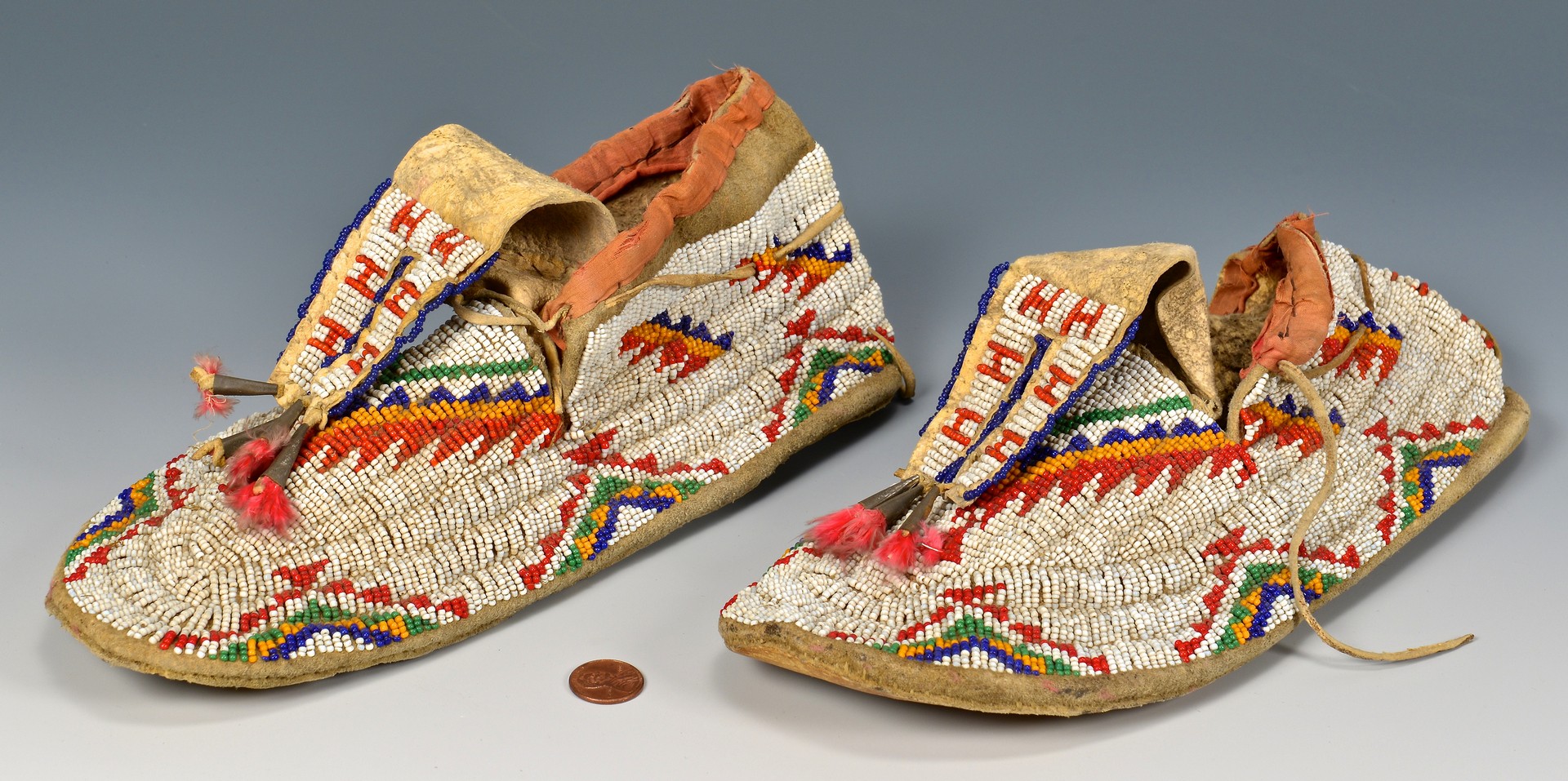 Lot 528: Pair of Native American Beaded Moccasins
