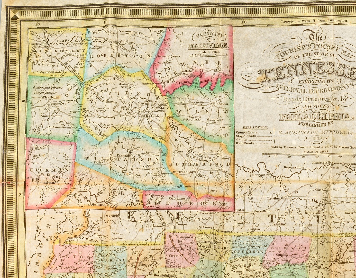 Lot 573: Mitchell's Pocket Map of TN, 1839