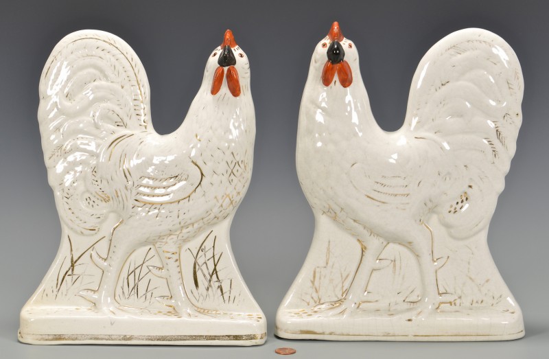 Lot 589: Pair English Staffordshire Roosters or Cockerels