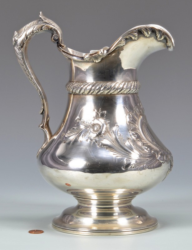 Lot 60: Bailey Sterling Silver Pitcher, c. 1855
