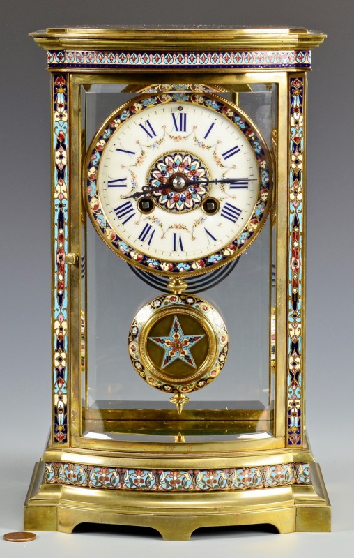 Lot 624: Samuel Marti Champleve and Brass Regulator Clock