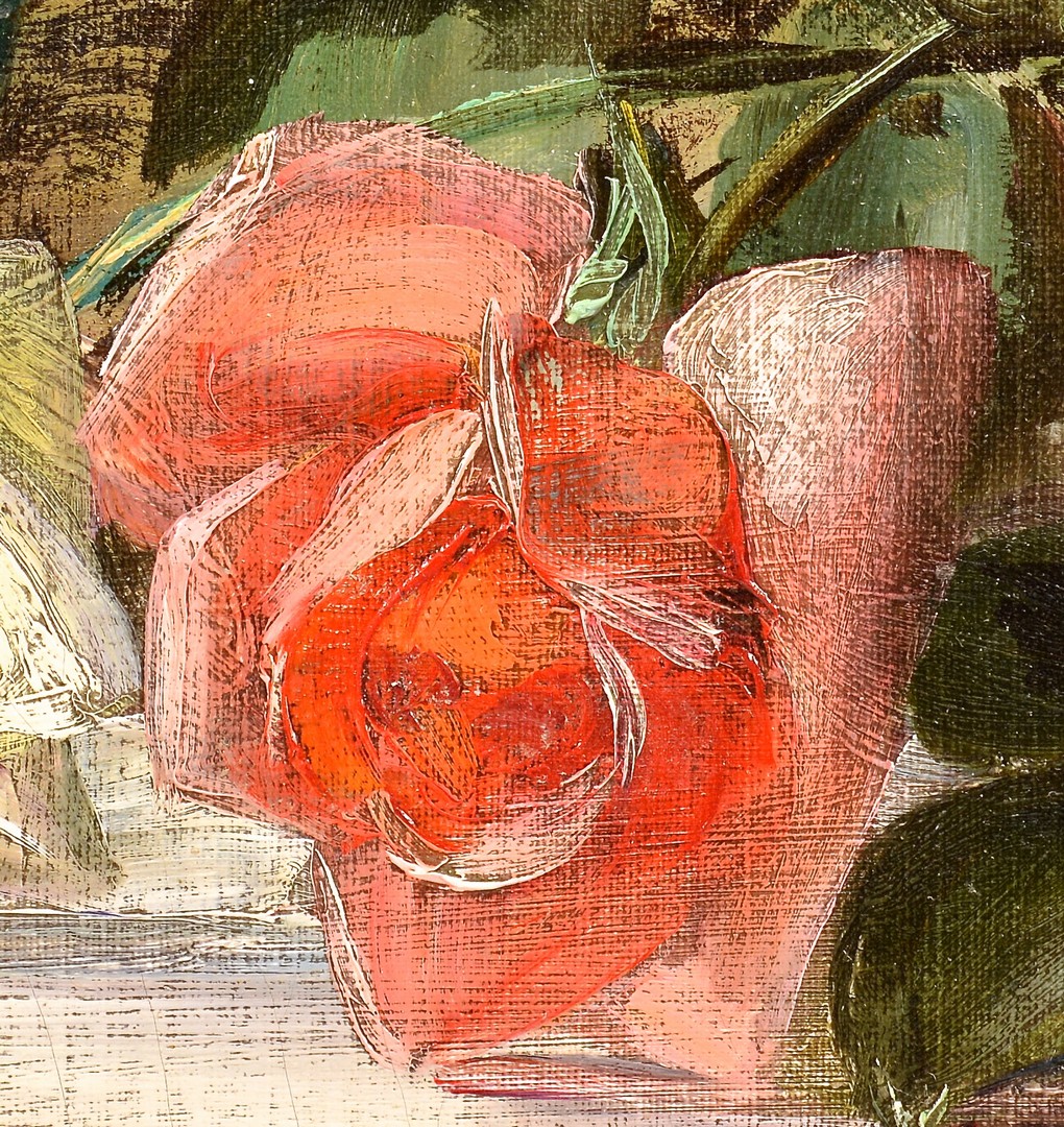 Lot 651: Patty Thum Oil on Canvas Still Life with Two Roses