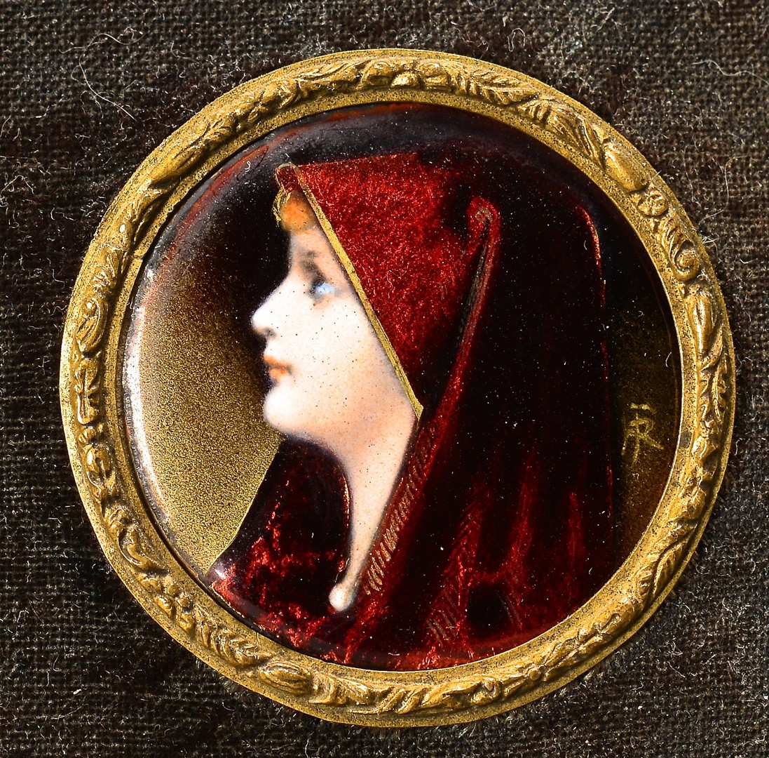 Lot 669: 2 Miniature Portraits of Females in Red Head Scarv
