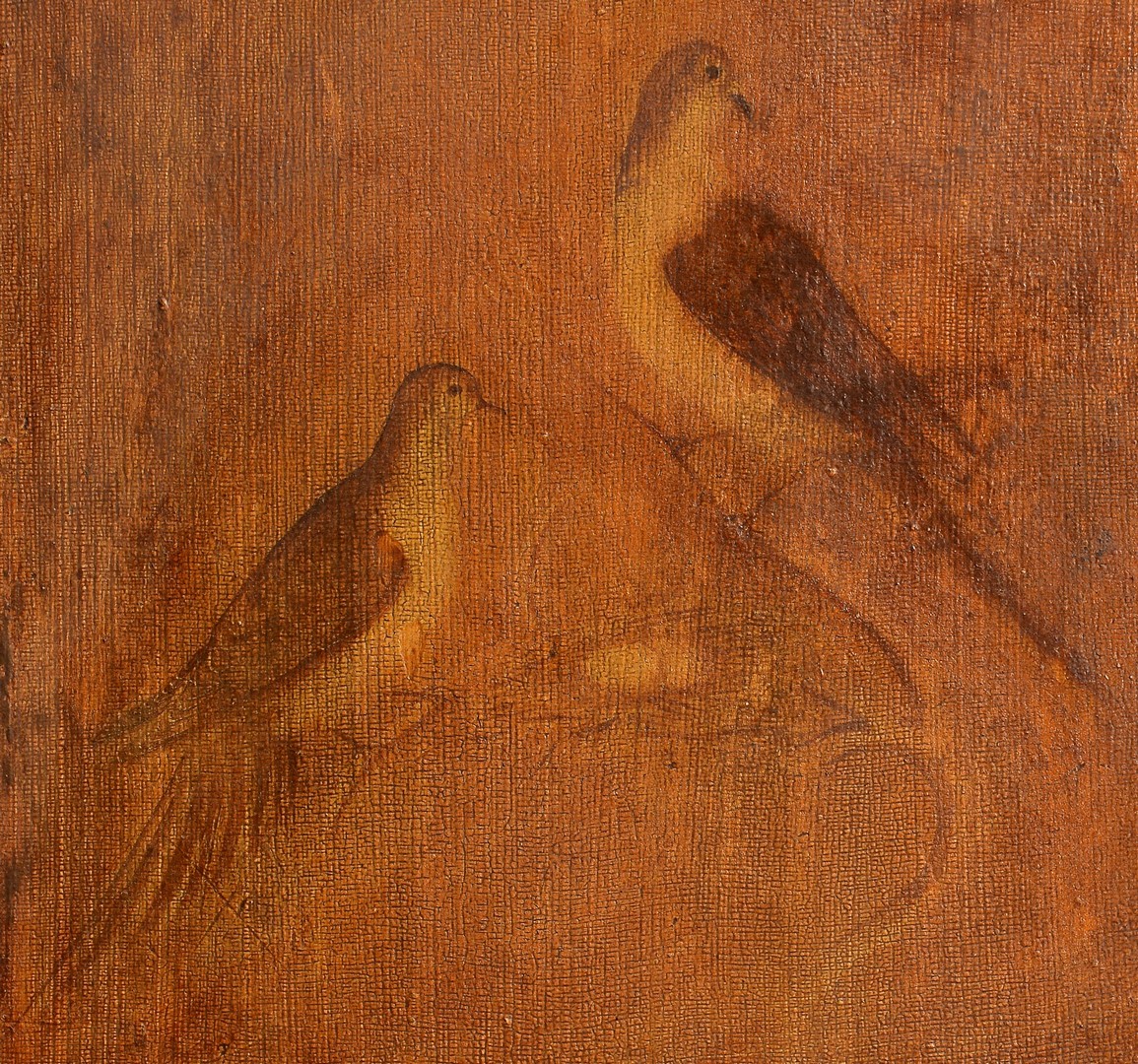Lot 702: Virginia painted mantel, bird scenes