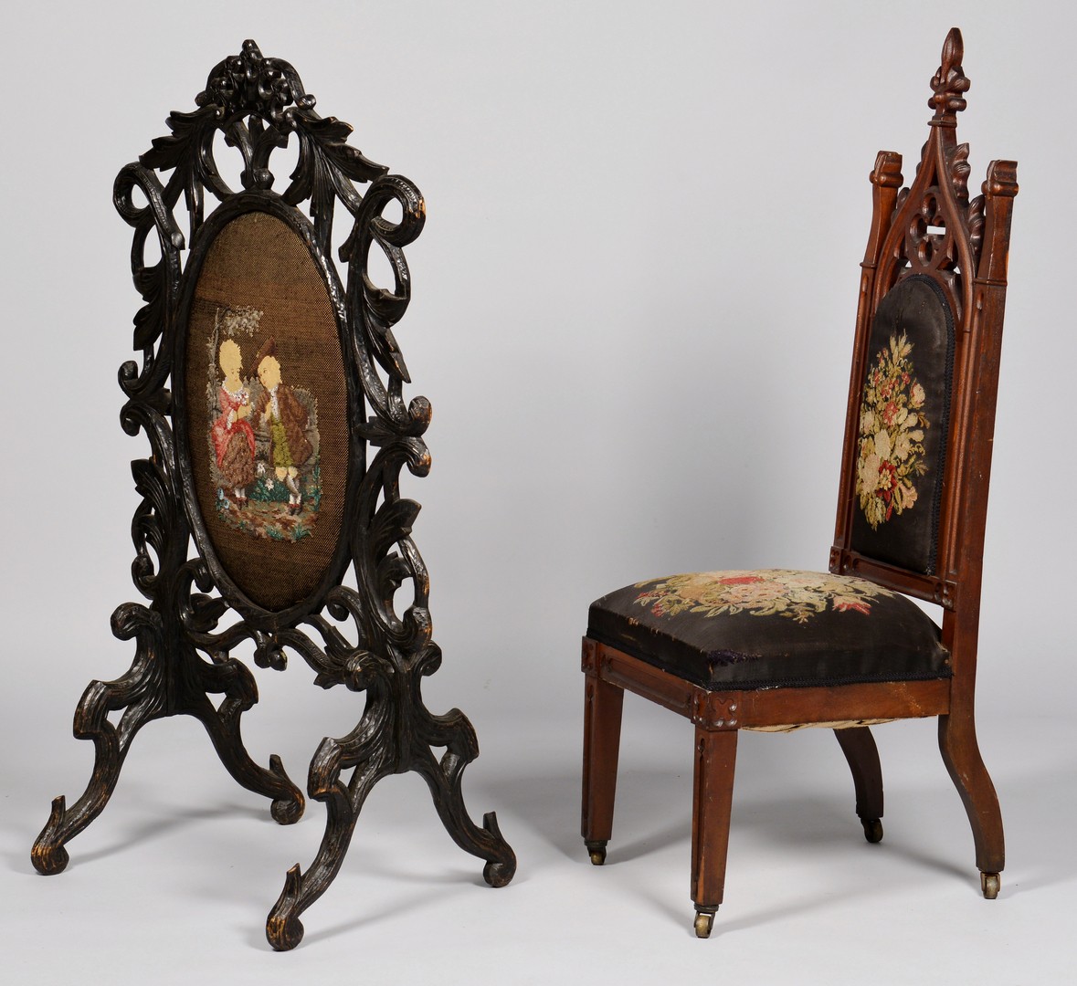 Lot 709: 2 American Gothic Furniture Items, Chair & Screen