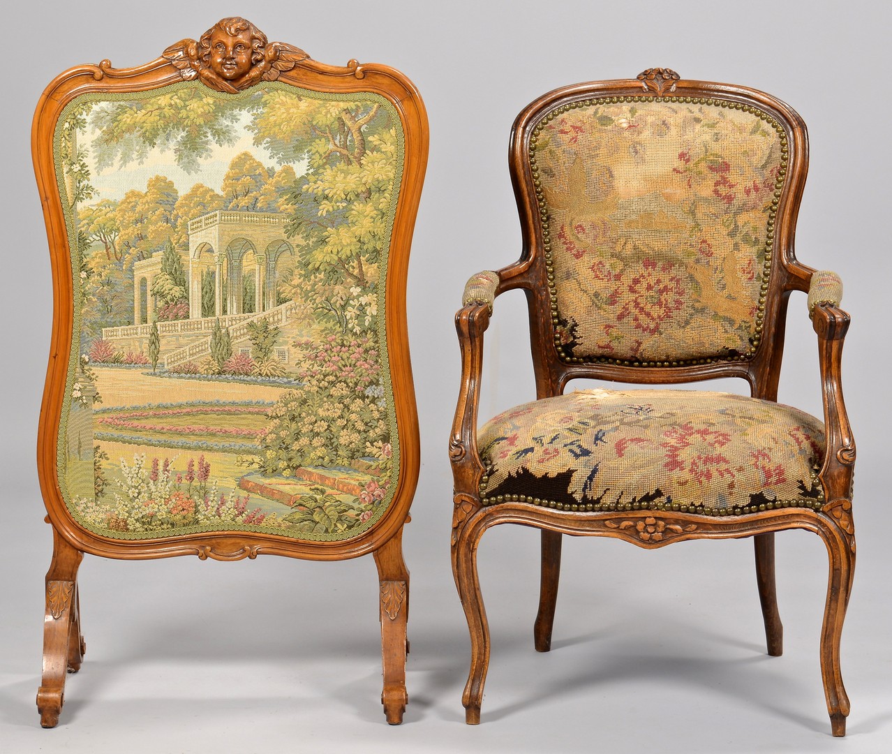 Lot 710: Louis XV Style Fire Screen & Armchair