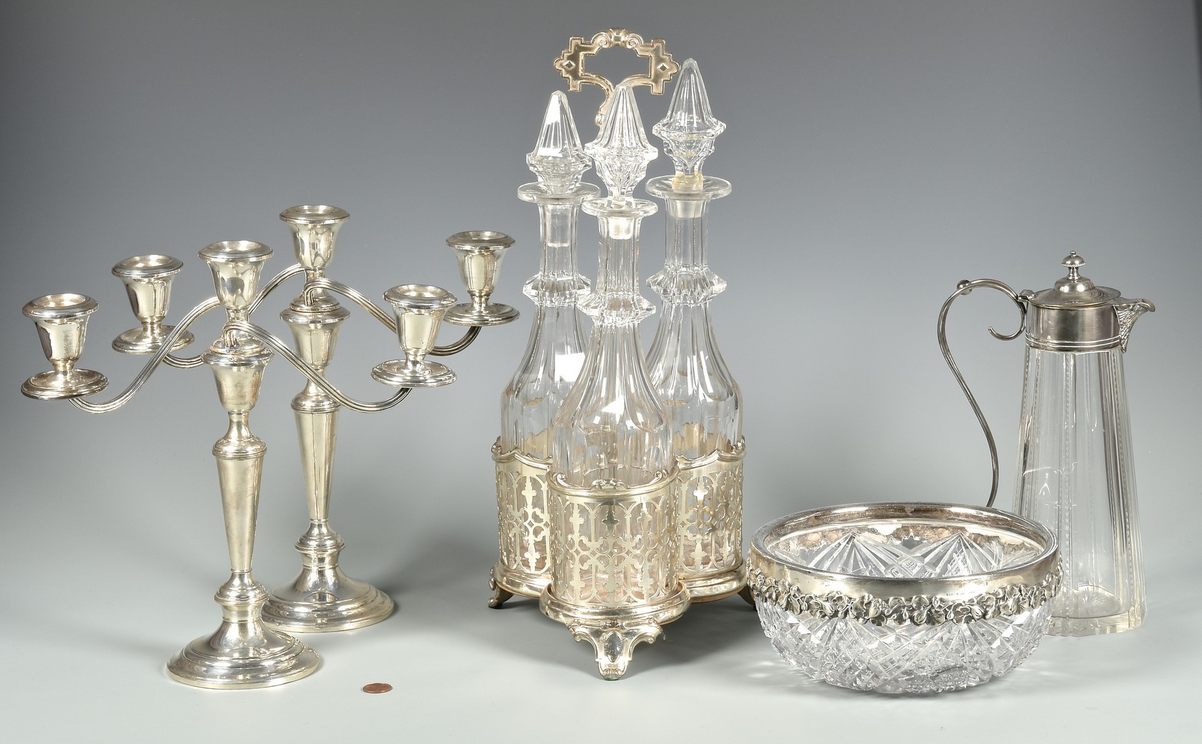 Lot 720: Group of 4 Glass & Silver Items