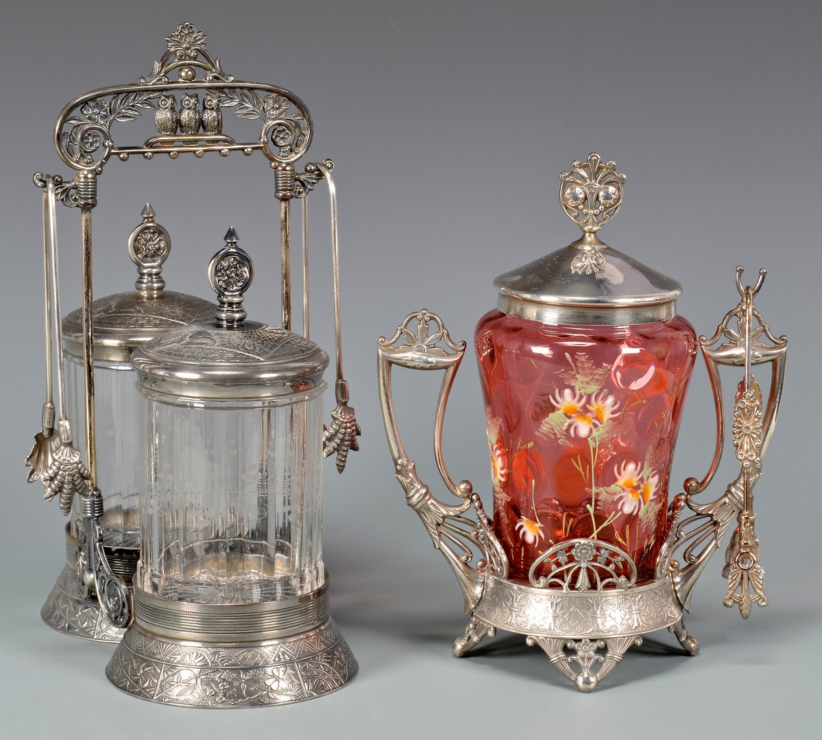Lot 722: Coralene and other Pickle Casters, 4 total