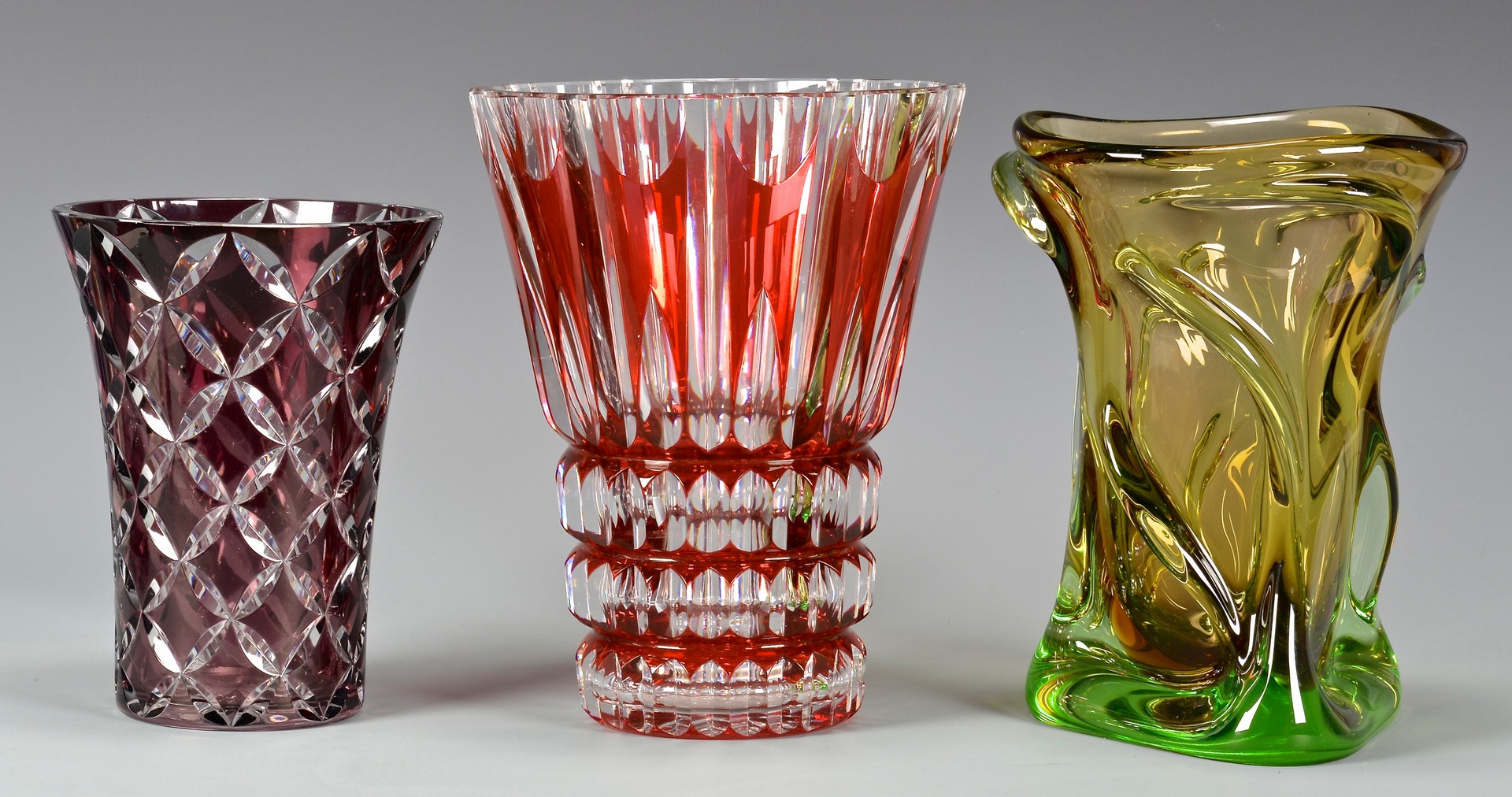 Lot 725: 3 Glass Vases, includ. St. Louis
