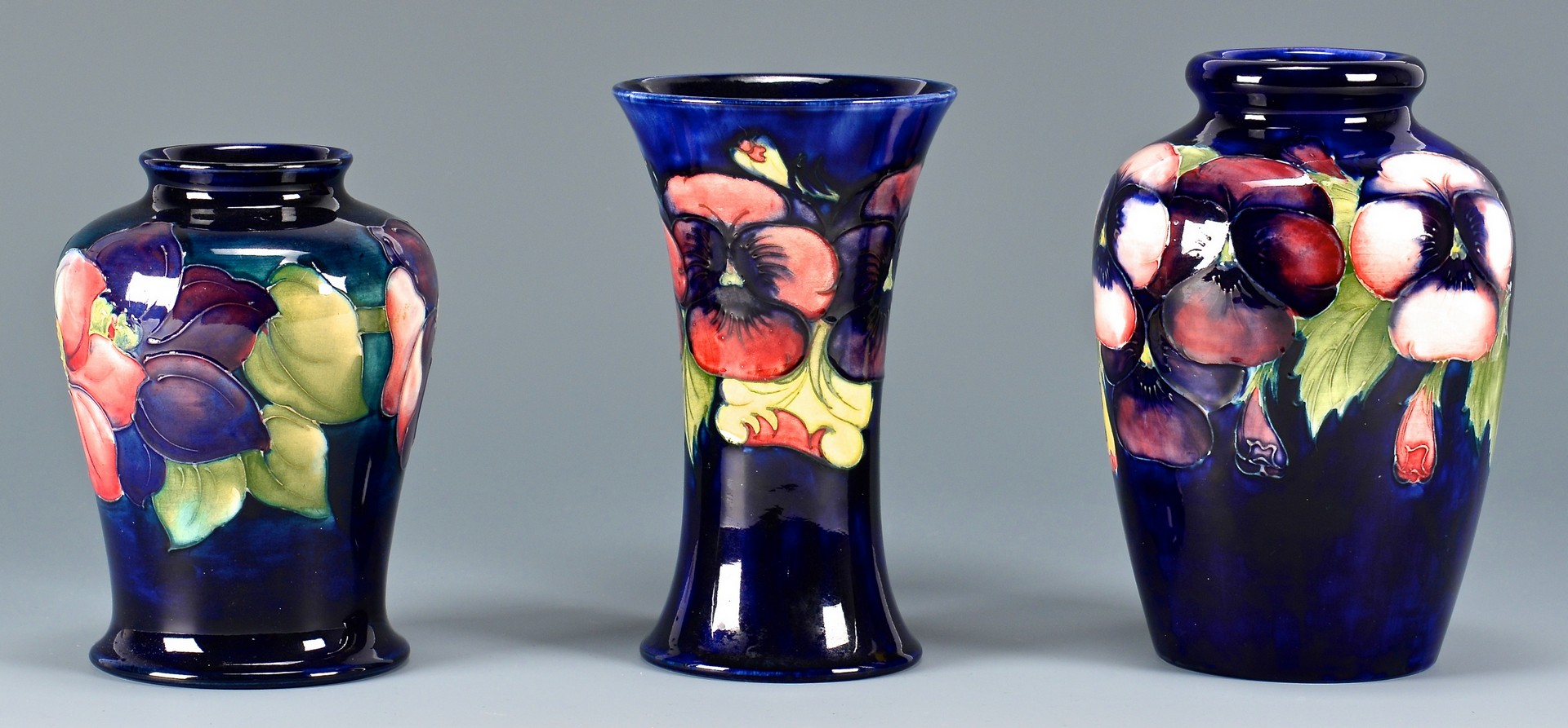 Lot 738: 3 English W. Moorcroft Pottery Vases, Floral Desig
