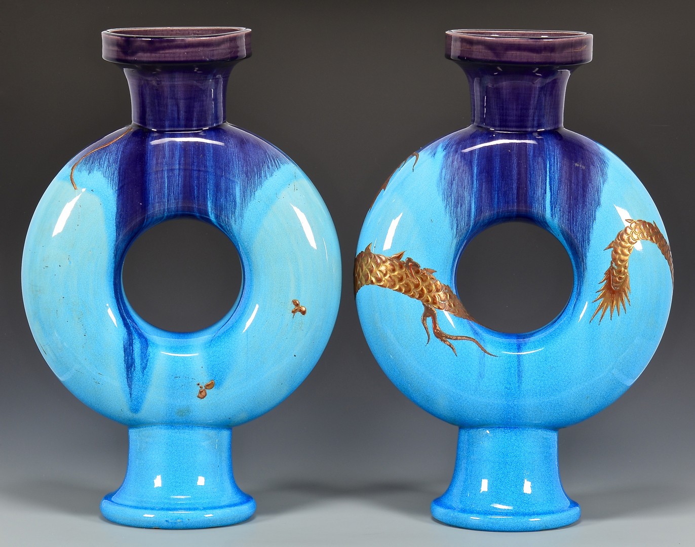 Lot 742: Pr. French Glazed Ceramic Flasks