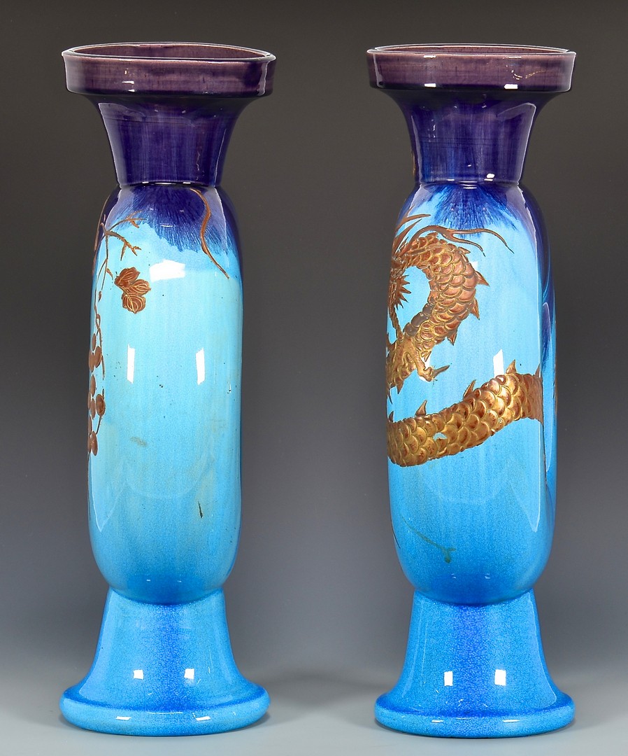Lot 742: Pr. French Glazed Ceramic Flasks