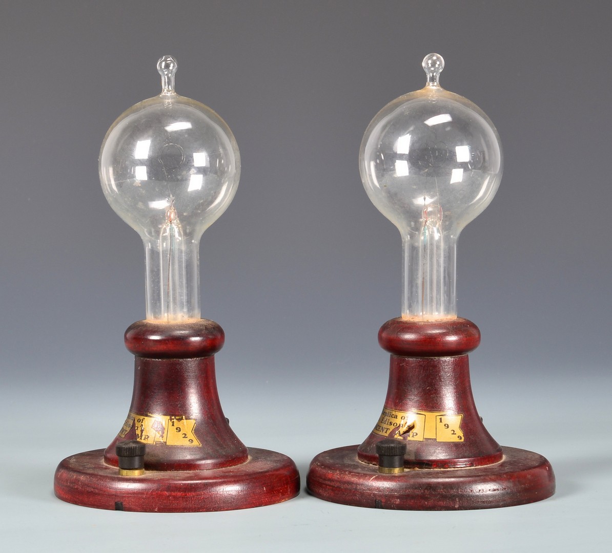 Lot 745: 2 Edison LIght Bulb Lamps, Miner Lamp, Weeden Toy