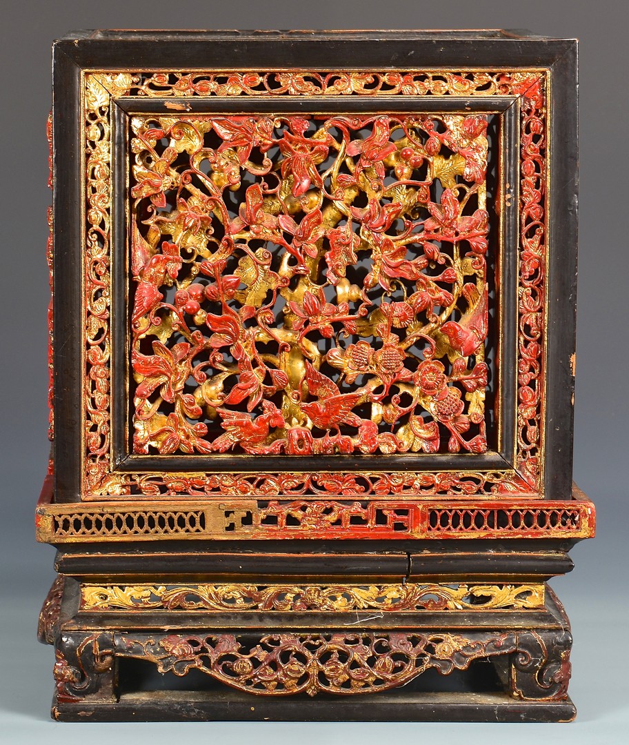 Lot 756: Chinese Lacquer Carved Gilt Altar Box & 2 Carved D